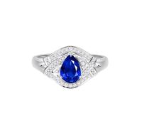 Homxi Trauringe Damen Ringe 18 Karat 750 Weißgold, 3 Zinken Wassertropfen mit Saphir 1,07 Karat und Diamant, Damen Ringe Verlobungsring Ehering Blau Silber, Gr. 53 (16.9)