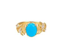 Homxi Trauringe Damen Ringe 18K Gelbgold, Blatt und Oval mit Türkis 1,61 Karat und Diamant, Damen Ring Gold Blau Verlobung, Gr. 65 (20.7)