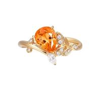 Homxi Trauringe Damen Ringe Gelbgold 18 Karat, Blatt und Wassertropfen mit Mandarin-Granat 1,31 Karat und Diamant, Gold Orange Damen Ringe Verlobungsringe, Gr. 58 (18.5)