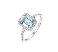 Homxi Trauringe Damen Ringe Weißgold 9K, Rechteck mit Aquamarin 1,3 Karat und Diamant, Blau Silber Verlobungsringe Damen, Gr. 58 (18.5)