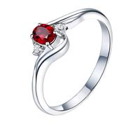 Homxi Trauringe Damenring 585 Weißgold, 4 Zinken Oval mit Rubin 0,36 Karat und Diamant, Damen Hochzeitsringe Ehering Silber Rot, Gr. 62 (19.7)