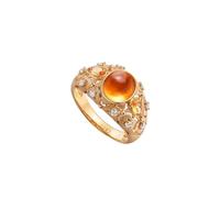 Homxi Trauringe Damenring Gelbgold 585, Oval mit Mandarin-Granat 1,76 Karat und Diamant, Ring Damen Verlobung Gold, Größe 53 (16.9)