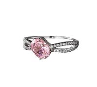 Homxi Trauringe Damenring Weißgold 18 K, Hohl und 4 Zinken Oval mit Diamant 1,5 Karat und Moissanit, Silber Rosa Verlobung Damen Ringe, Größe 48 (15.3)