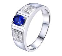 Homxi Trauringe Herren 950 Platin Ringe, 4 Zinken Oval mit Saphir 0,71 Karat und Diamant, Verlobungsringe Blau Silber Herren, Größe 60 (19.1)