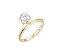 Homxi Trauringe Hochzeit Damenring Gold 585, 6 Zinken Solitäre Rund mit Diamant 1,1 Karat, Damen Ringe Verlobungsringe Gold, Größe 47 (15.0)