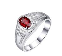 Homxi Trauringe Ringe 585 Weißgold Herren, 4 Zinken Oval mit Rubin 0,7 Karat und Diamant, Herren Ringe Verlobungsringe Eheringe Silber Rot, Gr. 60 (19.1)