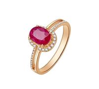 Homxi Trauringe Roségold Damen Ringe 18 Karat, Oval mit Rubin 1-1,3 Karat und Diamant, Ring Damen Verlobung Rosegold, Größe 56 (17.8)