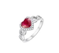 Homxi Trauringe Weißgold Damen Ring 9K, Herz mit Rubin 1,1 Karat und Diamant, Verlobung Damen Ring Silber Rot, Größe 57 (18.1)