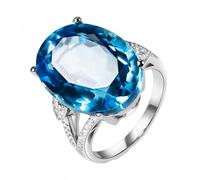 Homxi Trauringe Weißgoldring Damen 375, 4 Zinken 18x13MM Oval mit Topas 15,51 Karat und Diamant, Blau Silber Ringe Verlobung Damen, Größe 57 (18.1)