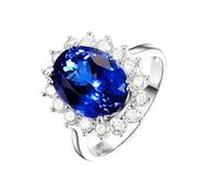 Homxi Verlobungsring Damenring 375 Weißgold, Blume und Oval mit Tansanit 2,5 Karat und Diamant 0,2 Karat, Verlobung Ringe Damen Blau Silber, Gr. 51 (16.2)