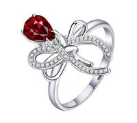 Homxi Verlobungsring Damenring 9 Karat 375 Weißgold, Schleife und Wassertropfen mit Rubin 0,69 Karat und Diamant, Damen Verlobung Silber Rot Ring Hochzeit, Größe 63 (20.1)