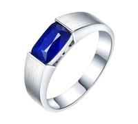 Homxi Verlobungsring Herren Ring Weißgold 750, Rechteck mit Saphir 0,7 Karat, Blau Silber Eheringe und Verlobungsringe Herren Ringe, Größe 53 (16.9)