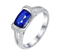 Homxi Verlobungsring Ring Damen Weißgold 14 K, Rechteck mit Saphir 1 Karat und Diamant, Blau Silber Damen Ring Eheringe Verlobungsringe, Größe 58 (18.5)