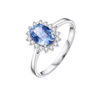 Homxi Verlobungsring Ring Damen Weißgold 9 Karat, Blume und Oval mit Saphir 1 Karat und Diamant, Damen Ring Blau Silber Verlobung, Gr. 62 (19.7)