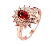 Homxi Verlobungsring Ringe für Damen Rosegold 585, Blume und Oval mit Erstellter Rubin 0,5 Karat und Moissanit, Rosegold Damen Ringe Verlobung Gr. 52 (16.6)