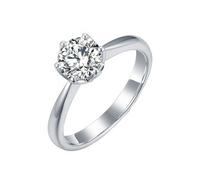 Homxi Verlobungsring Weißgold Damen 9 Karat, 6 Zinken Solitäre Rund mit Diamant 1 Karat, Silber Ring Frauen Verlobung, Gr. 54 (17.2)