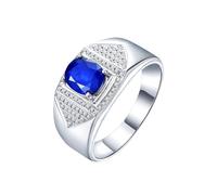 Homxi Verlobungsringe 950 Platin Ringe für Herren, 4 Zinken Oval mit Saphir 1,3 Karat und Diamant, Herren Ring Eheringe und Verlobungsringe Blau Silber, Größe 60 (19.1)
