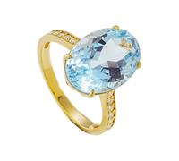 Homxi Verlobungsringe Damen Gold Ringe 585, 4 Zinken Oval mit Topas und Moissanit, Verlobung Ringe Frauen Gold Hellblau Gr. 49 (15.6)