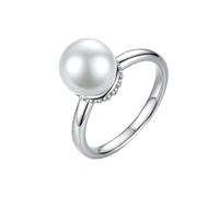 Homxi Verlobungsringe Damen Ring Weißgold 9K, Poliert Rund und Perle, Silber Verlobung Trauringe Damen Größe 47 (15.0)