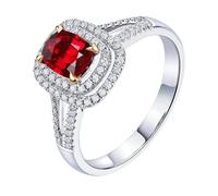 Homxi Verlobungsringe Damen Ringe Weißgold 750, 4 Zinken Oval mit Rubin 1,11 Karat und Diamant, Damen Hochzeitsringe Eheringe Frauen Silber Rot, Größe 63 (20.1)