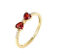Homxi Verlobungsringe Gelbgold Ringe für Damen 9 K, Schleife mit Granat und Diamant, Gelb Gold und Rot Damen Ring Verlobung, Größe 65 (20.7)
