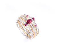 Homxi Verlobungsringe Ring Damen 750 Weißgold, Hohl Blume und Oval mit Rubin und Diamant, Verlobungsringe Silber Rosenrot Frauen, Größe 54 (17.2)
