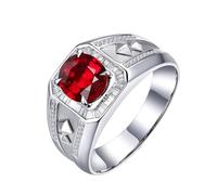 Homxi Verlobungsringe Weißgold Ring Herren 14 Karat, 4 Zinken Oval mit Rubin 1,01 Karat und Diamant, Silber Rot Ringe Verlobung Herren, Größe 65 (20.7)