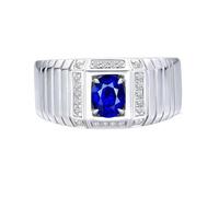 Homxi Verlobungsringe Weißgold Ring Herren 14 Karat, 4 Zinken Oval mit Saphir 0,9 Karat und Diamant, Blau Silber Verlobungsring Ehering Herren Ring, Größe 60 (19.1)