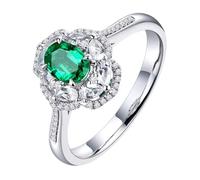 Homxi Verlobungsringe Weißgold Ringe für Damen 14 Karat, Blume und 4 Zinken Oval mit Smaragd 0,6 Karat und Diamant, Damen Silber Grün Verlobungsring, Gr. 53 (16.9)