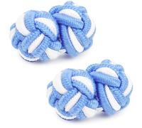 HONEY BEAR 1 Paar Herren/Damen Seide Stoff Knoten Seidenknoten Manschettenknöpfe für Hemd/Kleid (Himmelblau mit Weiß)