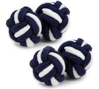 HONEY BEAR 1 Paar Herren/Damen Seide Stoff Knoten Seidenknoten Manschettenknöpfe für Hemd/Kleid (Marineblau mit Weiß)