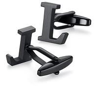 HONEY BEAR 1 Paar Herren Edelstahl Manschettenknöpfe Hochzeit Cufflinks Manschettenknopf Silber Buchstabe,MEHRWEG (L-schwarz)