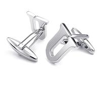 HONEY BEAR 1 Paar Herren Edelstahl Manschettenknöpfe Hochzeit Cufflinks Manschettenknopf Silber Buchstabe (U)