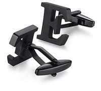 HONEY BEAR 1 Paar Herren Edelstahl Manschettenknöpfe Hochzeit Cufflinks Manschettenknopf Silber Buchstabe,MEHRWEG (E-schwarz)