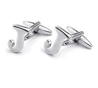 HONEY BEAR 1 Paar Herren Edelstahl Manschettenknöpfe Hochzeit Cufflinks Manschettenknopf Silber Buchstabe (J)