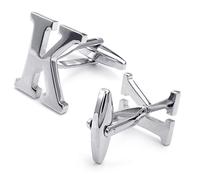 HONEY BEAR 1 Paar Herren Edelstahl Manschettenknöpfe Hochzeit Cufflinks Manschettenknopf Silber Buchstabe (K)