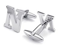 HONEY BEAR 1 Paar Herren Edelstahl Manschettenknöpfe Hochzeit Cufflinks Manschettenknopf Silber Buchstabe (N)