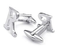 HONEY BEAR 1 Paar Herren Edelstahl Manschettenknöpfe Hochzeit Cufflinks Manschettenknopf Silber Buchstabe (R)