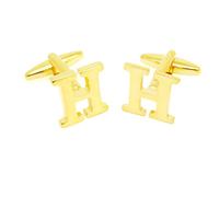 HONEY BEAR 1 Paar Herren Manschettenknöpfe Hochzeit Cufflinks Manschettenknopf Buchstabe Gold (H)