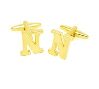 HONEY BEAR 1 Paar Herren Manschettenknöpfe Hochzeit Cufflinks Manschettenknopf Buchstabe Gold (N)
