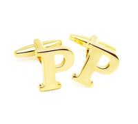 HONEY BEAR 1 Paar Herren Manschettenknöpfe Hochzeit Cufflinks Manschettenknopf Buchstabe Gold (P)