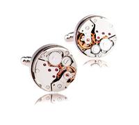 HONEY BEAR 1 Paar Rund Herren Manschettenknöpfe Cufflinks Steampunk Nicht-Bewegung Watch mit Geschenk Box (Silber)