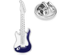 HONEY BEAR 1 Stück Broschen Pins E-Gitarre Musical Musik für Herren/Damen Anzug Hemd, Geschäft Hochzeit Geschenk,Silber Weiß Blau