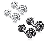 HONEY BEAR 2 Paar Herren Hochzeit Lieben Knoten Manschettenknöpfe Cufflinks Set Edelstahl Manschettenknopf, Silber Schwarz (ohne Box)