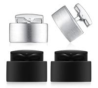 HONEY BEAR 2 Paar Herren Hochzeit Rechteck Manschettenknöpfe Cufflinks Set Edelstahl Manschettenknopf,Silber Schwarz (Mattschwarz+gebürstetes Silber ohne Box)
