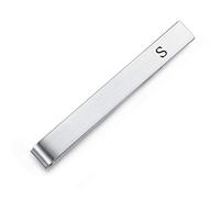 HONEY BEAR 5.5cm Herren Briefe Initialen Krawattennadel Krawattenklammer für Normale Krawatte Tie Clip，Silber mit Schwarzem Buchstaben