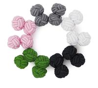 HONEY BEAR 5 Paar Herren/Damen Seide Stoff Knoten Seidenknoten Manschettenknöpfe Set (Grün Rosa Schwarz ohne Box)