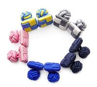 HONEY BEAR 5 Paar Herren/Damen Seide Stoff Knoten Seidenknoten Manschettenknöpfe Set, Hochzeits-Geschäfts-Geschenk,MEHRWEG