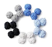 HONEY BEAR 5 Paar Herren/Damen Seide Stoff Knoten Seidenknoten Manschettenknöpfe Set mit Box (Blau Schwarz Grau mit Box)