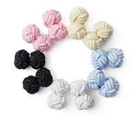 HONEY BEAR 5 Paar Herren/Damen Seide Stoff Knoten Seidenknoten Manschettenknöpfe Set mit Box (Gelb Weiß Blau mit Box)